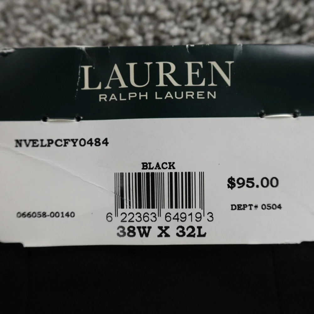 NEW Ralph Lauren Pants Mens 38X32 Black Chino Trouser Dress‎ Slacks Flat Front